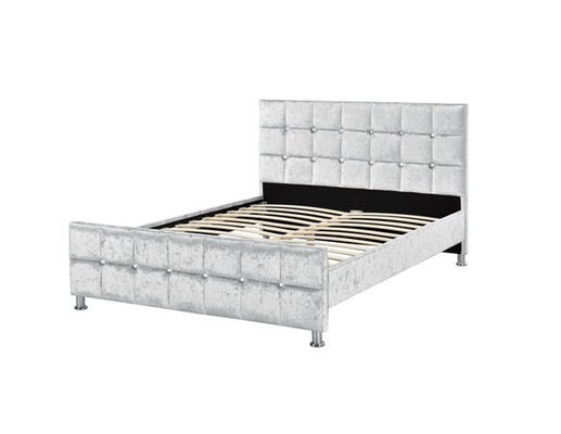 Crystal Button European Style King Size Bed Frame With Headboard Crushed Velvet Fabric