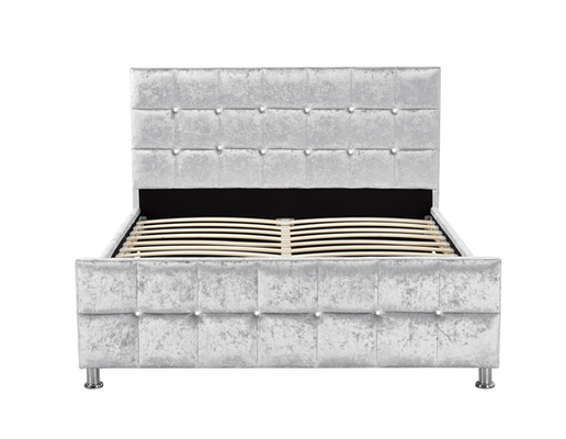 Crystal Button European Style King Size Bed Frame With Headboard Crushed Velvet Fabric