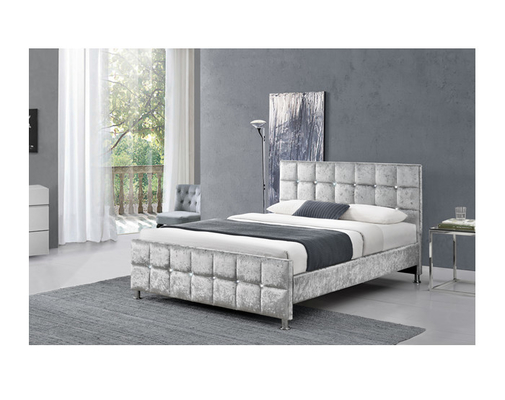 Crystal Button European Style King Size Bed Frame With Headboard Crushed Velvet Fabric