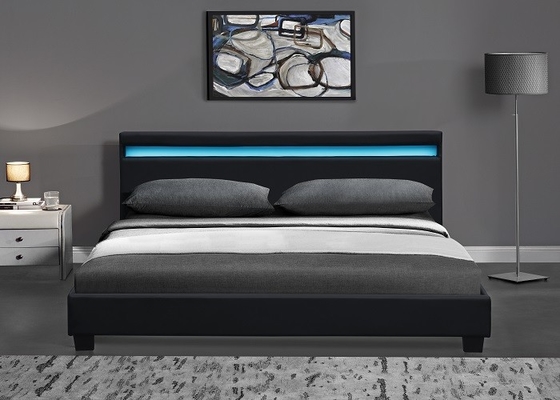 Luxury Upholstered Faux Leather Queen Size Bed With Led Light EN1725 BSCI Certification