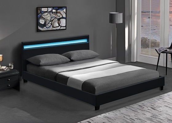 Luxury Upholstered Faux Leather Queen Size Bed With Led Light EN1725 BSCI Certification