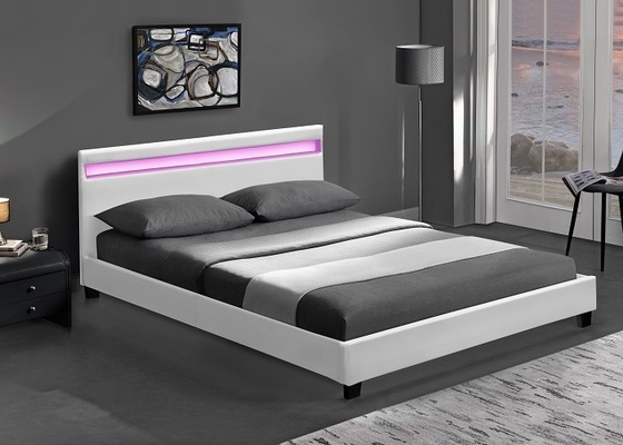 Luxury Upholstered Faux Leather Queen Size Bed With Led Light EN1725 BSCI Certification