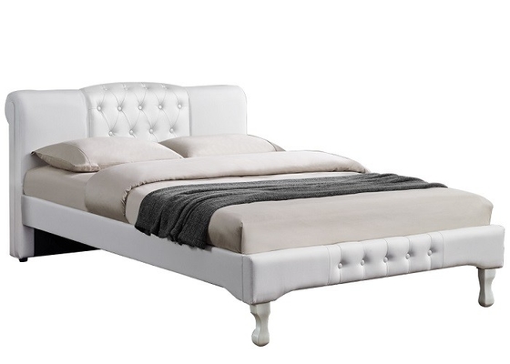 OEM White Leather Upholstered Platform Sleigh Bed With Diamond Buttons BSCI