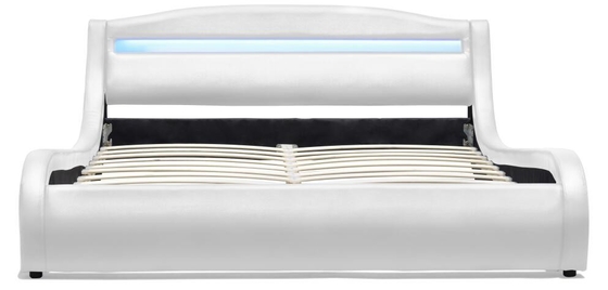 Double White LED Upholstered Bed Frame With Lights Small Leather Padded Sleigh Bed