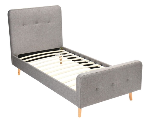 Single Size Children Upholstered Bed Plywood Light Grey Linen Fabric ODM