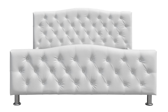 White Diamond Tufted Leather Queen Size Bed Frame Crystal Buttons BSCI