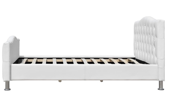 White Diamond Tufted Leather Queen Size Bed Frame Crystal Buttons BSCI