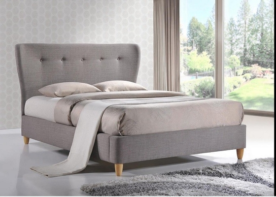 Fabric Double Children Upholstered Bed With Tufted Tall Headboard
