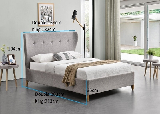 Fabric Double Children Upholstered Bed With Tufted Tall Headboard