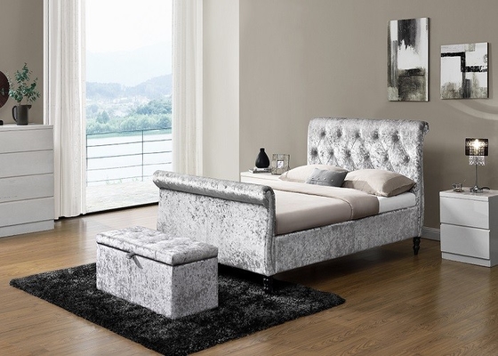 Luxury Italian Upholstered Bed Frame Modern Button Tufted Fabric Linen