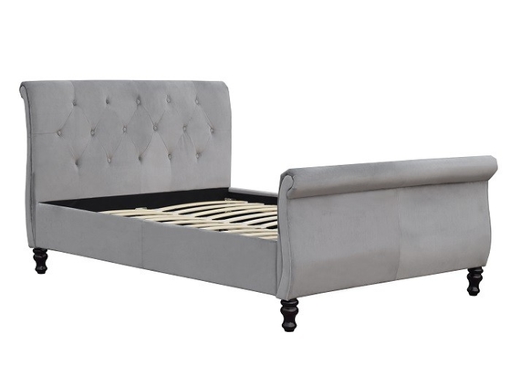 Luxury Italian Upholstered Bed Frame Modern Button Tufted Fabric Linen