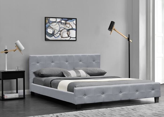 Easy Assembly King Single Upholstered Bed Light Grey Fabric Bed Frame