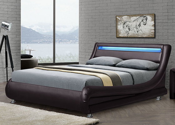 Upholstered Modern Contemporary Bed Frame Leather Wave Curve Platform Bed