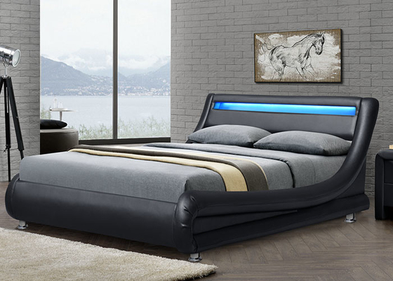 Upholstered Modern Contemporary Bed Frame Leather Wave Curve Platform Bed