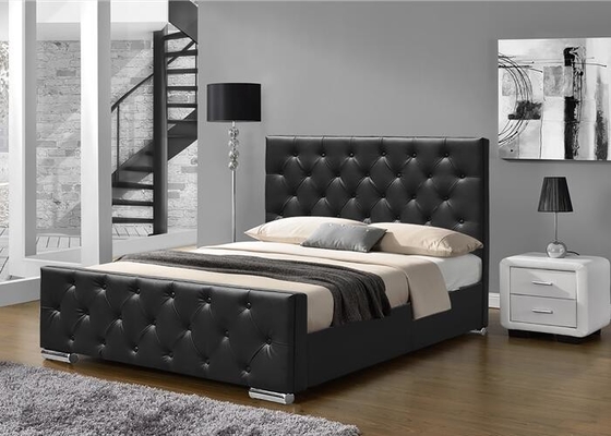 Crushed Velvet King Size Upholstered Bed Frame Plywood Black Faux Leather Europe Style