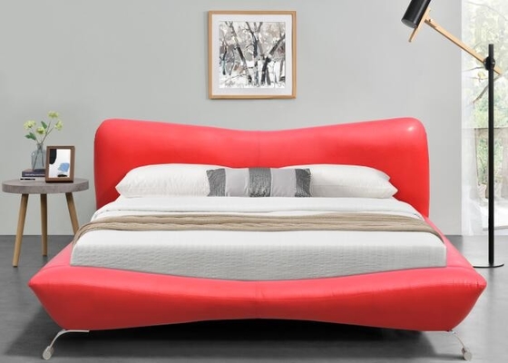 Red Faux Leather Bed Frame Luxury Plywood King Size 84cm