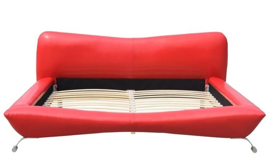 Red Faux Leather Bed Frame Luxury Plywood King Size 84cm