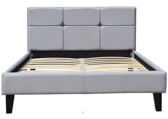 Plywood Queen Size Fabric Bed Frame Mattress Platform Grey Wooden Ottoman Bed