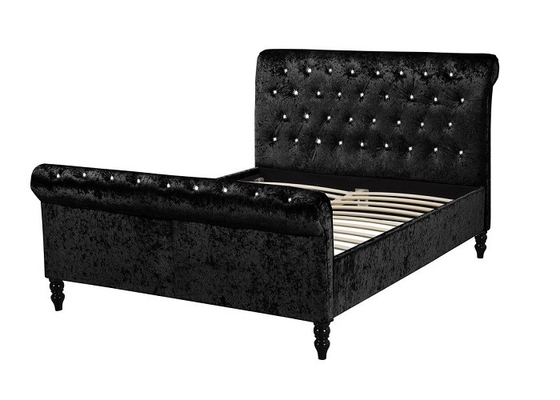 Luxury Silver Black Fabric Crushed Velvet Sleigh Bed Frame Double King Size