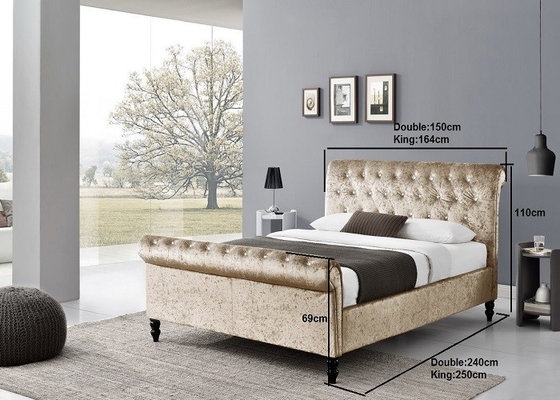 Luxury Silver Black Fabric Crushed Velvet Sleigh Bed Frame Double King Size