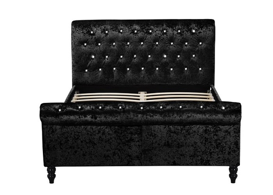 Luxury Silver Black Fabric Crushed Velvet Sleigh Bed Frame Double King Size