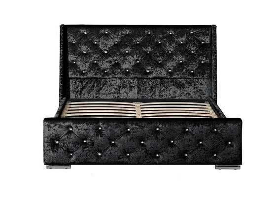 Upholstered Crushed Velvet Double Bed Fabric Platform Bed With LED High Headboard EN1725