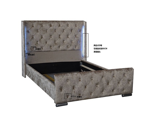 Upholstered Crushed Velvet Double Bed Fabric Platform Bed With LED High Headboard EN1725
