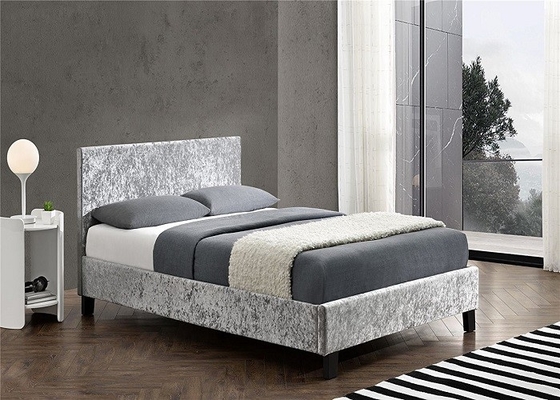 SF833 Queen Size Upholstered Bed Frame Grey Crush Velvet Fabric With Headboard