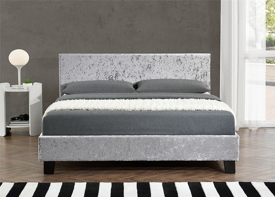 SF833 Queen Size Upholstered Bed Frame Grey Crush Velvet Fabric With Headboard