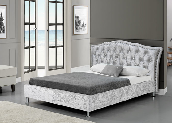 Small Single Plywood Bed Frame 190cm Length Crushed Velvet With Characteristic Headboard