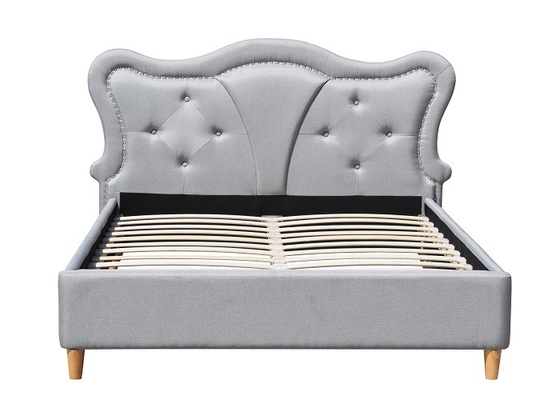 Nailhead Children Upholstered Bed Trim Grey Linen Button Tufted Curved Headboard