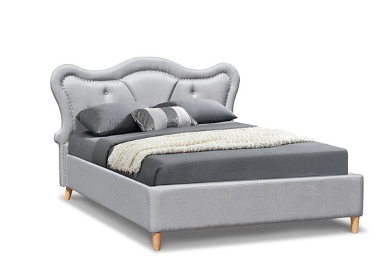 Nailhead Children Upholstered Bed Trim Grey Linen Button Tufted Curved Headboard