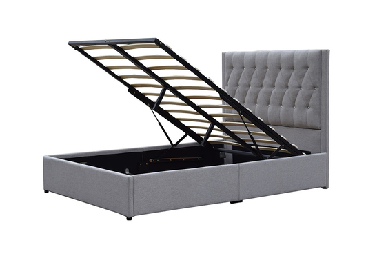 Upholstery Gas Lift Storage Bed Frame High Headboard Tufted Crystal Buttons