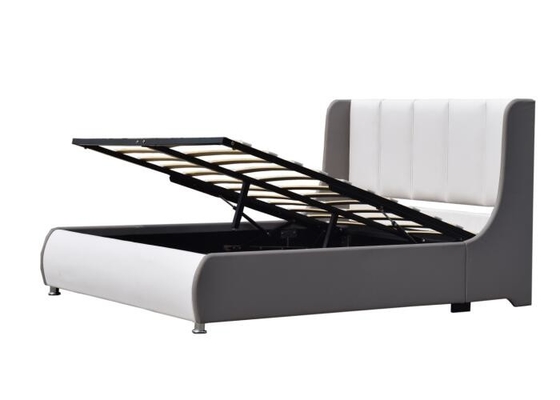 ODM American Style Bed Frame Queen Size White Faux Leather With Gas Lift