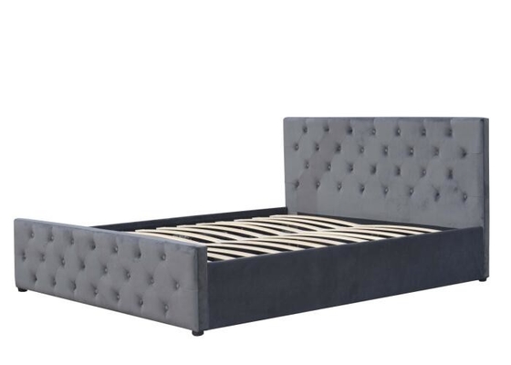 Double Gas Lift Storage Bed Fabric Plywood Small Light Grey Velvet Upholstered Bed