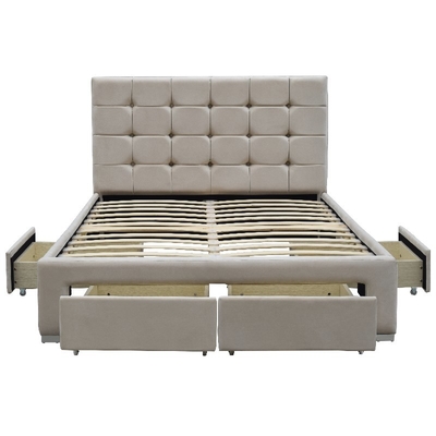 4 Drawer Cream Crushed Velvet Bed Frame Double Size OEM ODM