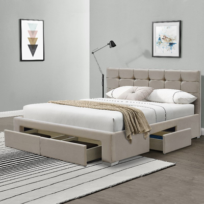 4 Drawer Cream Crushed Velvet Bed Frame Double Size OEM ODM