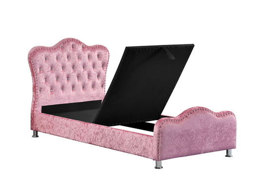 Customized Pink Velvet Fabric Crushed Velvet Double Bed With Storage