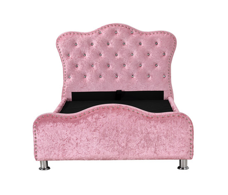 Customized Pink Velvet Fabric Crushed Velvet Double Bed With Storage
