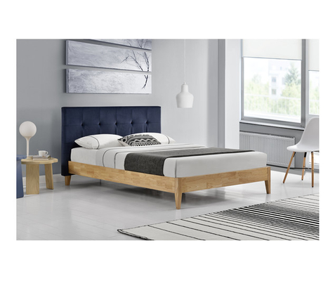 Sunny Blue Linen Fabric Bed Frame With Headboard CE Certification