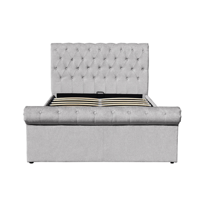 Plywood Chenille Ottoman Double Bed Frame With Storage Sleigh Shape Full Size