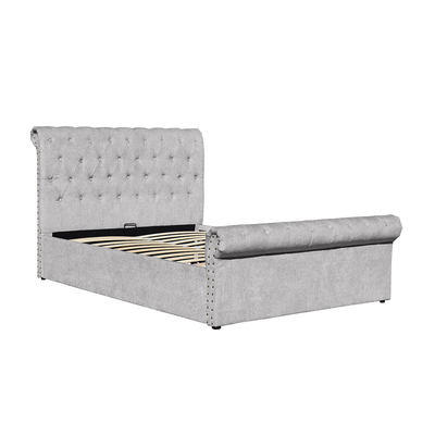 Plywood Chenille Ottoman Double Bed Frame With Storage Sleigh Shape Full Size