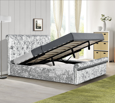 Crush Velvet  Gas Lift Storage Bed OEM Silver Upholstered Double Bed Frame