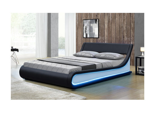 King Size Modern Storage Bed Frame Faux Leather With Led Light