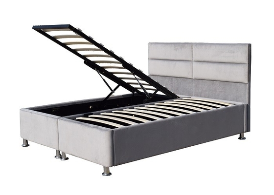 Winged Upholstered Gas Lift Storage Bed Frame Tufted Velvet Fabric Headboard With Storage