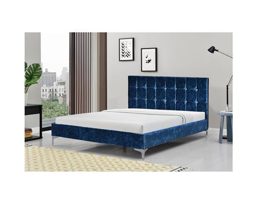 Wood Slat Full Size Crushed Velvet Fabric Bed Furniture
