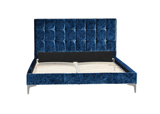 Wood Slat Full Size Crushed Velvet Fabric Bed Furniture