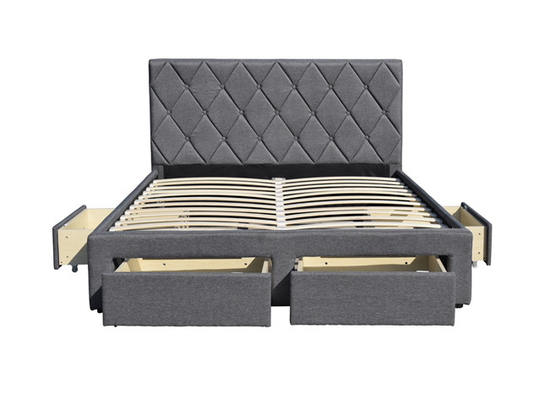 OEM King Size Tufted Storage Bed Velvet Fabric With Four Storage Drawers