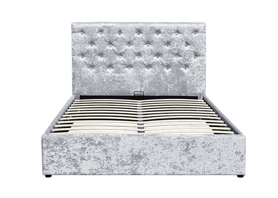 Crushed Silver Velvet Gas Lift Up Storage Bed Soft Bedroom Furniture BSCI
