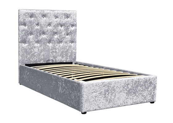 Crushed Silver Velvet Gas Lift Up Storage Bed Soft Bedroom Furniture BSCI